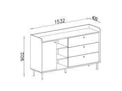 Zestawy Mebli Do Salonu|Komody></noscript>MEBLAR Komoda 150 cm z szufladami i półkami GAVIA beż piaskowy