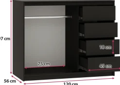 Komody></noscript>BROMARKT Komoda 120 cm z szufladami i drążkiem do sypialni LOFT