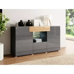 Komody></noscript>Helvetia Komoda 159 cm ze szkłem TENDER antracyt połysk