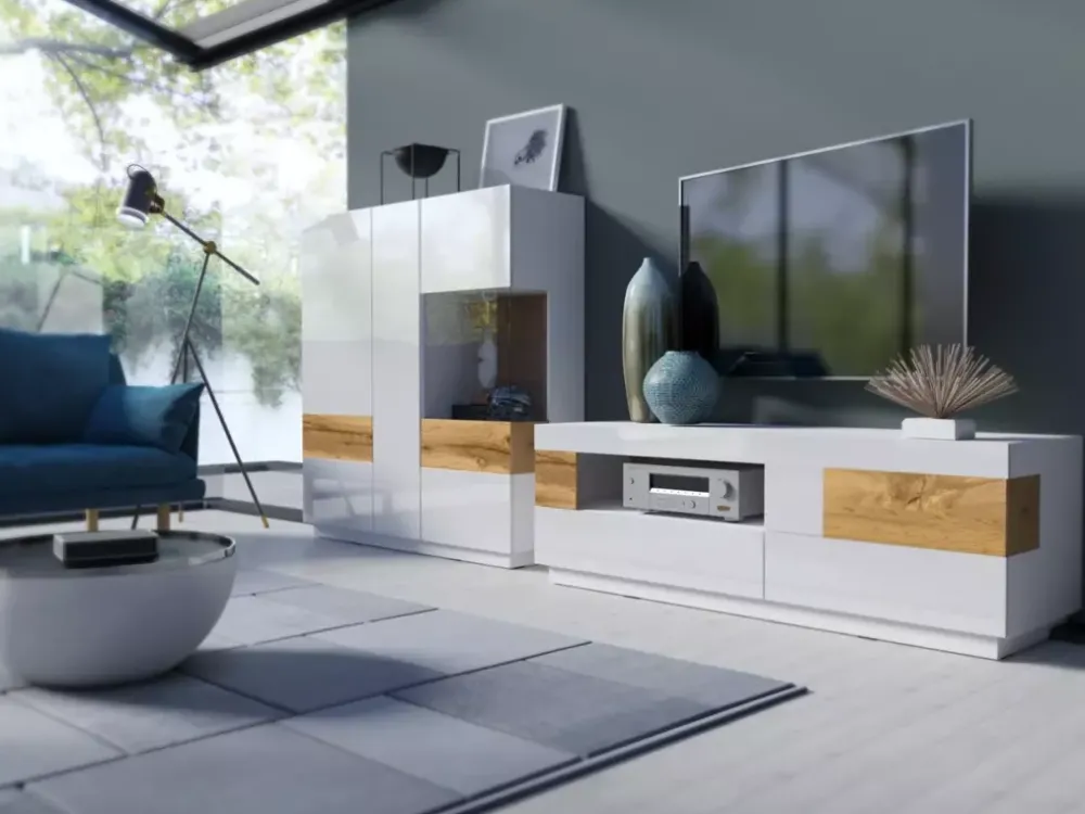 Zestawy Mebli Do Salonu|Komody>Helvetia Komoda barek 130 cm KOBE biały połysk