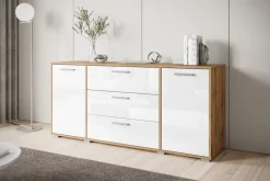 Komody></noscript>BRATEX Komoda biały połysk z szufladami do salonu 150 cm BUENO
