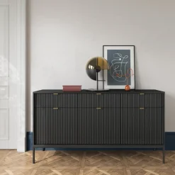 Zestawy Mebli Do Salonu|Komody></noscript>PIASKI Komoda czarna AVANTI czarny