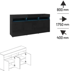 Zestawy Mebli Do Salonu|Komody></noscript>BROMARKT Komoda czarna połysk 175 cm PREMIUM czarny