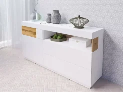 Zestawy Mebli Do Salonu|Komody></noscript>Helvetia Komoda do salonu 169 cm KOBE biały połysk