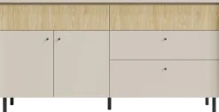 Komody>MEBLAR Komoda do salonu 163 cm z szufladami i półkami beż piaskowy MALIVO