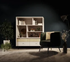 Komody></noscript>MEBLAR Komoda do salonu 163 cm z szufladami i półkami beż piaskowy MALIVO