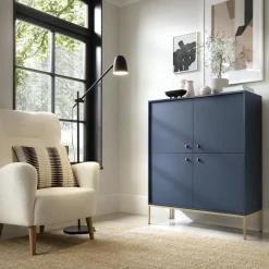 Komody></noscript>PIASKI Komoda do salonu nowoczesna MONTI granat złoty granatowy