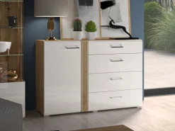 Komody></noscript>ML Meble Komoda do salonu z szufladami 134 cm ADAGIO biały połysk