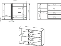 Komody></noscript>ML Meble Komoda do salonu z szufladami 134 cm ADAGIO biały połysk