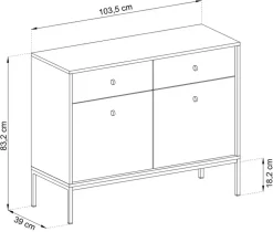 Komody></noscript>PIASKI Komoda do salonu z szufladami MONTI granat złoty granatowy