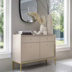 Zestawy Mebli Do Salonu|Komody></noscript>PIASKI Komoda do salonu z szufladami MONTI złoty beż