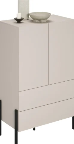 Zestawy Mebli Do Sypialni|Komody></noscript>Helvetia Komoda do sypialni 90 cm z szufladami i półkami JUKON kaszmir