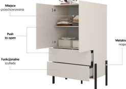 Zestawy Mebli Do Sypialni|Komody></noscript>Helvetia Komoda do sypialni 90 cm z szufladami i półkami JUKON kaszmir