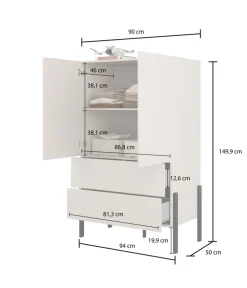 Zestawy Mebli Do Sypialni|Komody></noscript>Helvetia Komoda do sypialni 90 cm z szufladami i półkami JUKON kaszmir