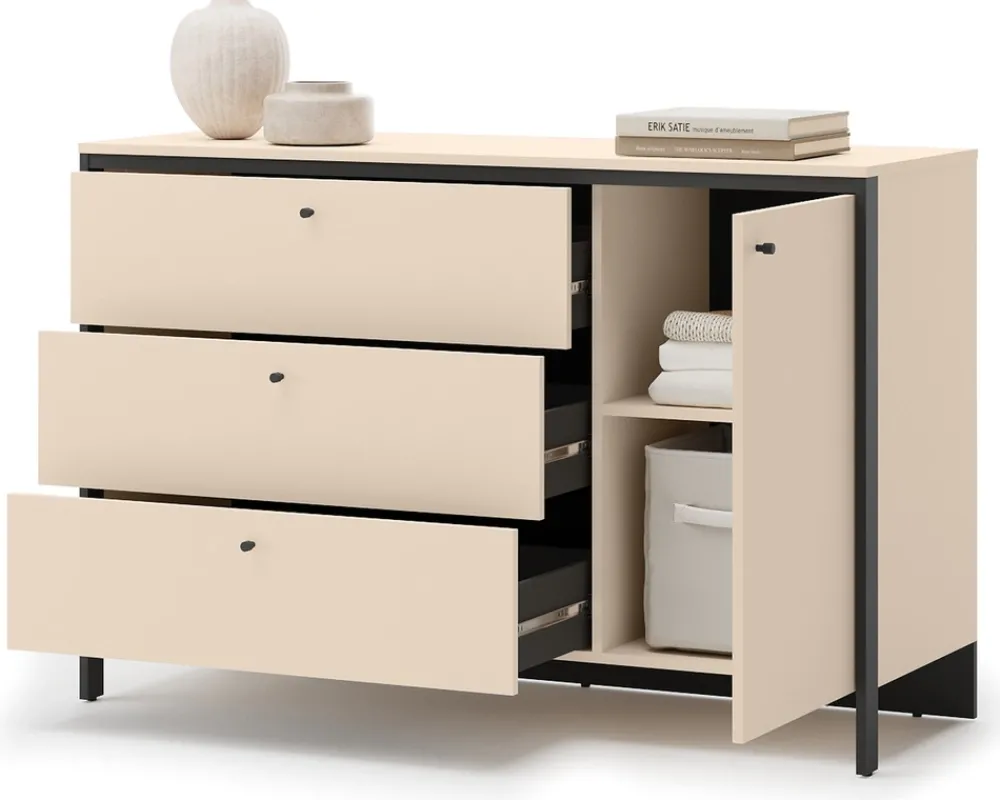 Zestawy Mebli Do Sypialni|Komody>lenart. Komoda do sypialni 136 cm z szufladami oświetlenie LED beżowa ENNA