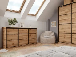 Komody></noscript>BROMARKT Komoda do sypialni 180 cm z drążkiem i szufladami LOFT dąb wotan