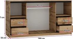 Komody></noscript>BROMARKT Komoda do sypialni 180 cm z drążkiem i szufladami LOFT dąb wotan