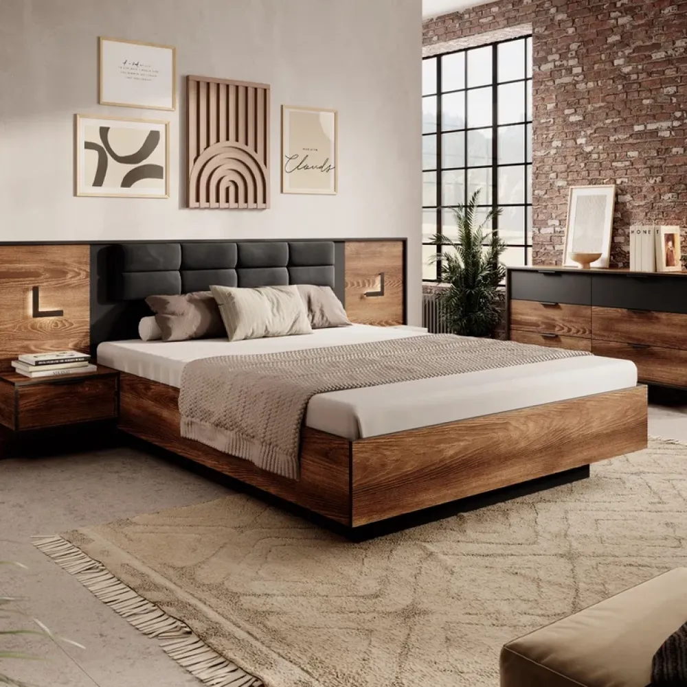 Zestawy Mebli Do Sypialni|Komody>LASKI Komoda do sypialni z szufladami MESSA kasztan antracyt