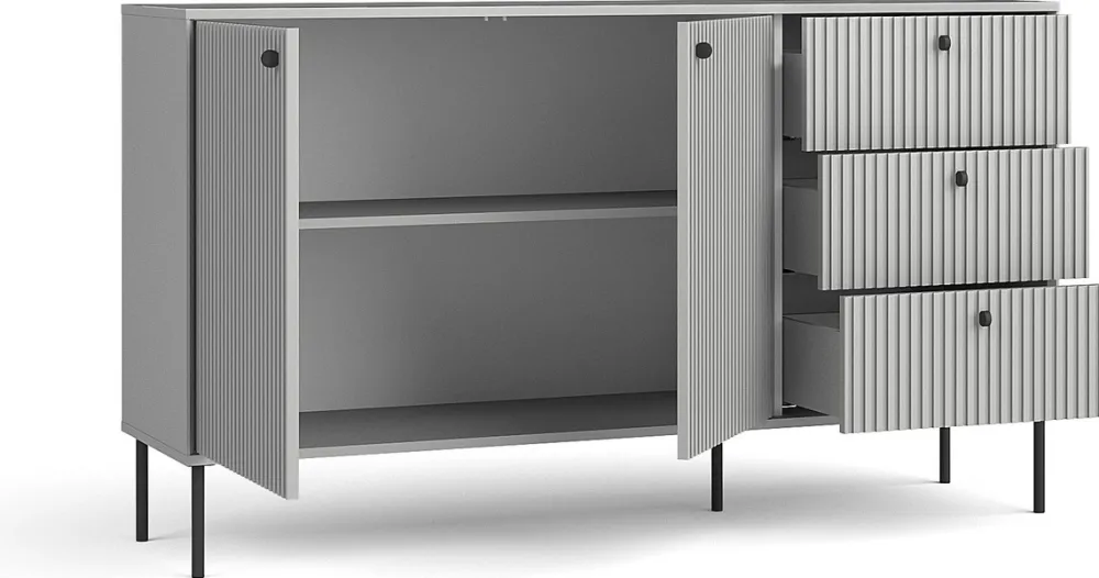 Zestawy Mebli Do Salonu|Komody>MEBLOSIEK Komoda dwudrzwiowa IRYS 156 cm z szufladami szara