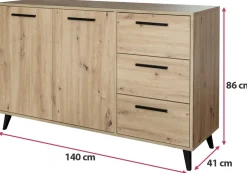 Komody></noscript>Stolar Komoda dwudrzwiowa z szufladami 140 cm KODA dąb artisan