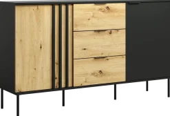 Zestawy Mebli Do Salonu|Komody>MEBLOSIEK Komoda dwudrzwiowa z szufladami 165 cm do salonu RUSTICA czarna