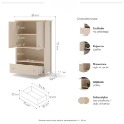 Meble Młodzieżowe|Zestawy Mebli Młodzieżowych></noscript>lenart. Komoda młodzieżowa 85 cm z szufladą i półkami STORY beż piaskowy
