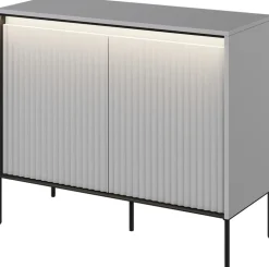 Komody>lenart. komoda na wysokich nóżkach do salonu z frezowanymi frontami TREND