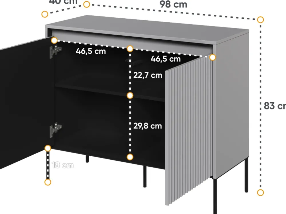 Komody>lenart. komoda na wysokich nóżkach do salonu z frezowanymi frontami TREND