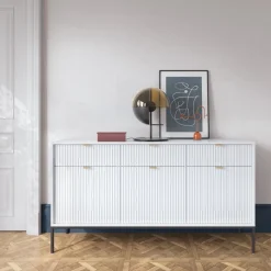 Zestawy Mebli Do Salonu|Komody></noscript>PIASKI Komoda nowoczesna z szufladami biała AVANTI biały