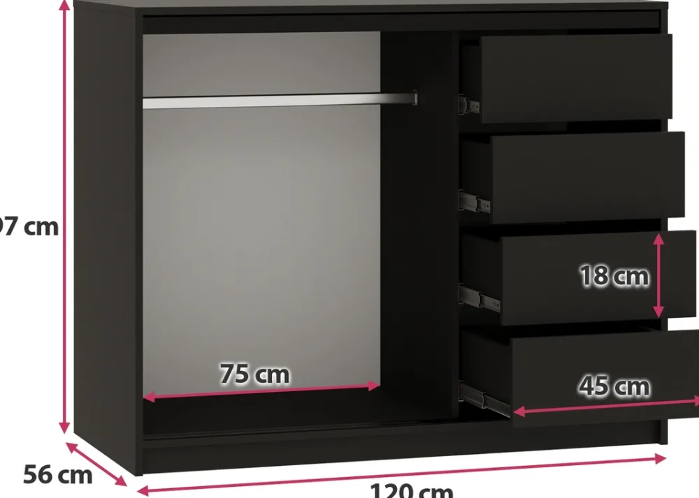 Komody>BROMARKT Komoda przesuwna 120 cm z lamelami i drążkiem do sypialni LOFT