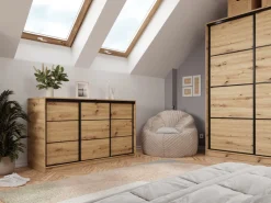 Komody></noscript>BROMARKT Komoda przesuwna 160 cm z szufladami i drążkami LOFT dąb artisan