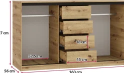 Komody></noscript>BROMARKT Komoda przesuwna 160 cm z szufladami i drążkami LOFT dąb artisan