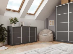 Komody></noscript>BROMARKT Komoda przesuwna 160 cm z szufladami do sypialni TOP grafit