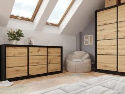Komody></noscript>BROMARKT Komoda przesuwna do sypialni z szufladami 200 cm LOFT dąb artisan