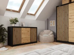 Komody></noscript>BROMARKT Komoda przesuwna do sypialni 160 cm z drążkami i szufladami LOFT