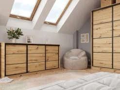 Komody></noscript>BROMARKT Komoda przesuwna z drążkiem i szufladami 200 cm LOFT dąb artisan