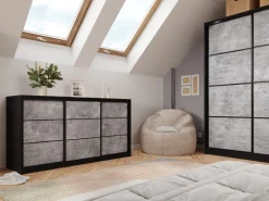 Komody></noscript>BROMARKT Komoda przesuwna z drążkiem i szufladami 180 cm LOFT beton