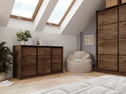 Komody></noscript>BROMARKT Komoda przesuwna z szufladami i drążkami 160 cm LOFT dąb lefkas