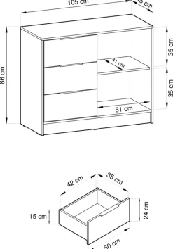 Komody></noscript>PIASKI Komoda szara z lamelami KELLY