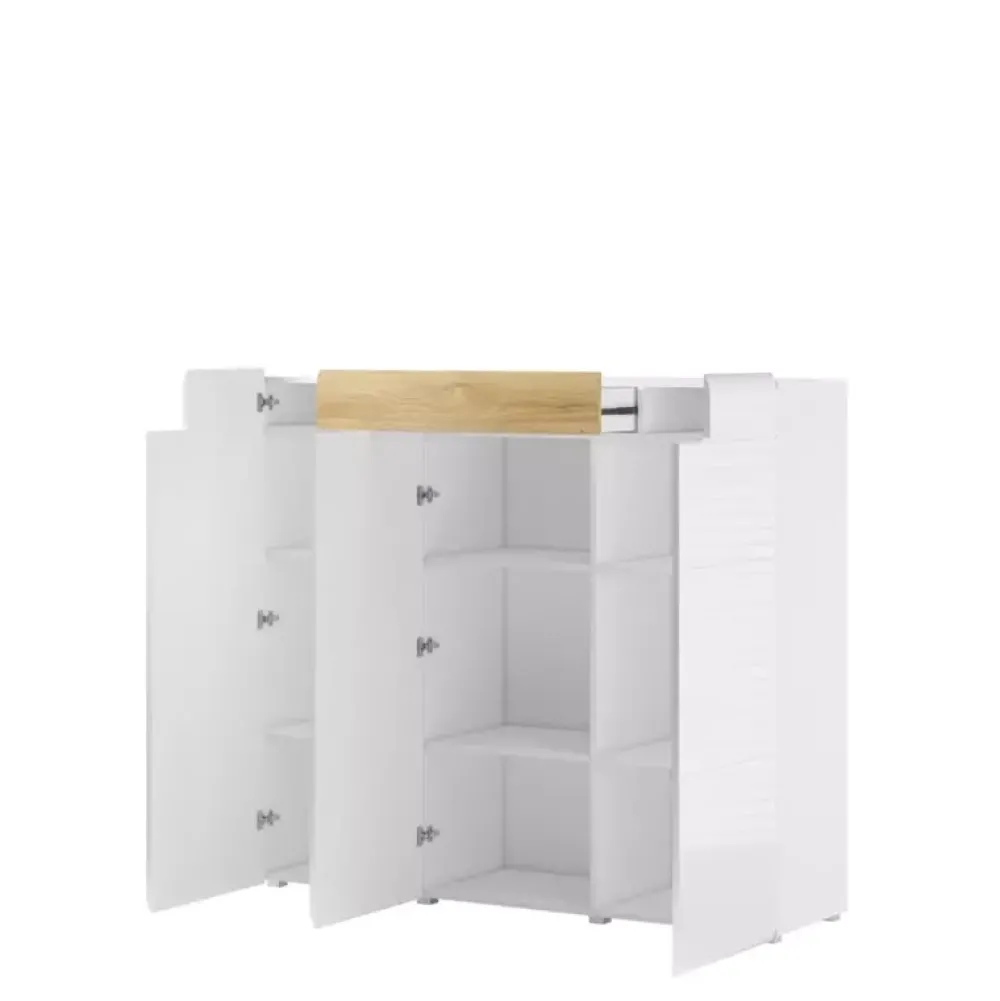 Zestawy Mebli Do Salonu|Komody>Helvetia Komoda wysoka TENDER biały połysk ze wstawkami