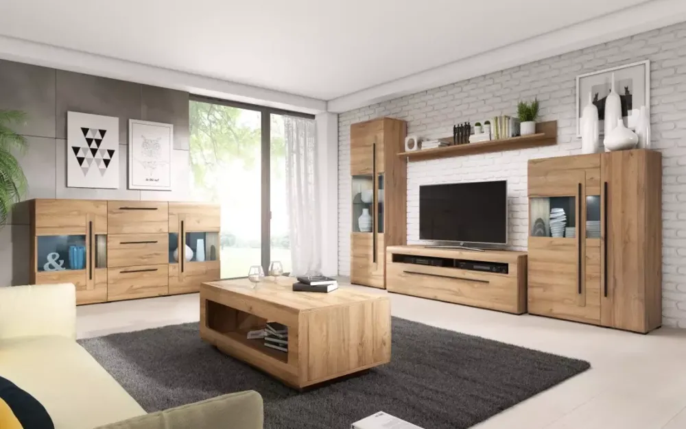 Zestawy Mebli Do Salonu|Komody>Helvetia Komoda wysoka z barkiem 90 cm TELOS dąb grandson