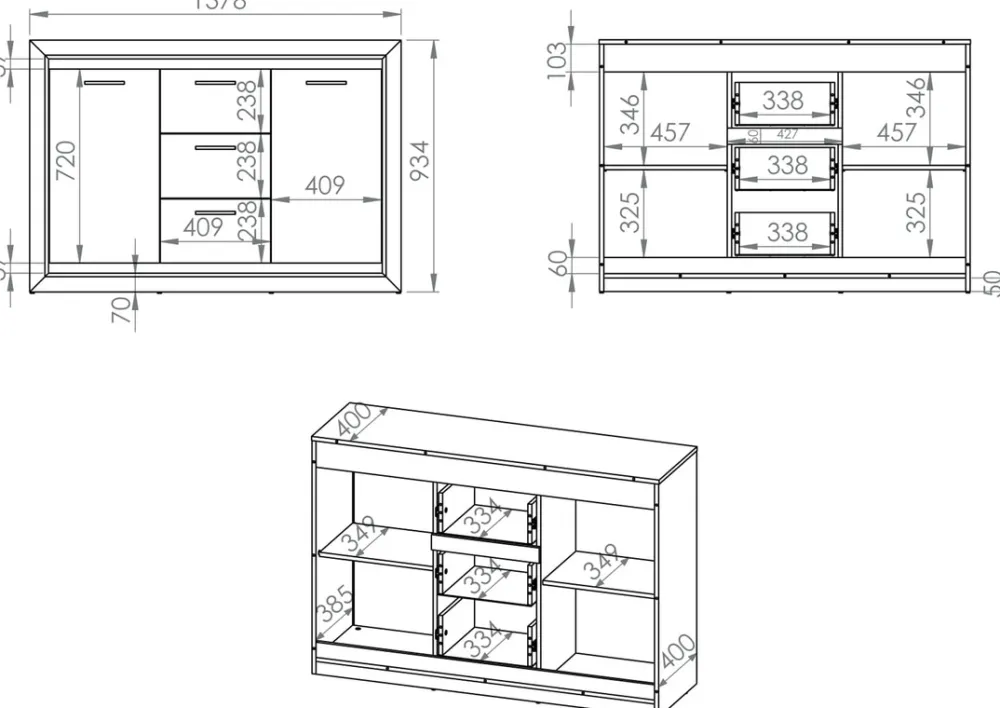 Zestawy Mebli Do Salonu|Komody>ML Meble Komoda z drzwiami i szufladami 138 cm BALTICA