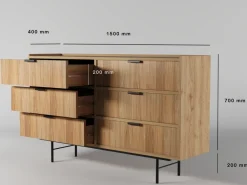 Zestawy Mebli Do Salonu|Komody></noscript>KAROL MEBLE Komoda z szufladami do salonu 150 cm ELVIO hikora naturalna