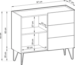 Komody></noscript>PIASKI Komoda z szufladami na wysokich nóżkach do salonu HEAVEN