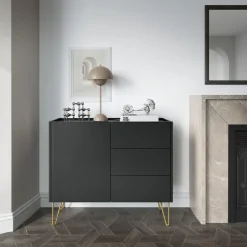 Komody></noscript>PIASKI Komoda z szufladami na wysokich nóżkach do salonu HEAVEN