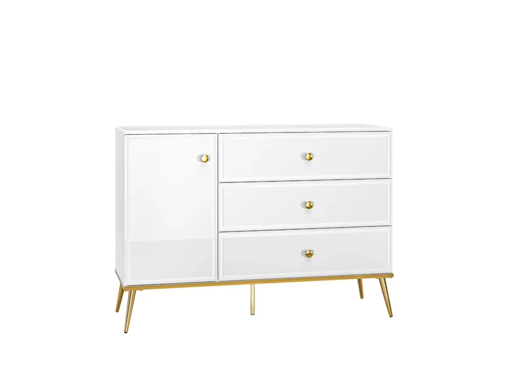 Komody>ML Meble Komoda z szufladami w stylu glamour GOLDIN biały połysk