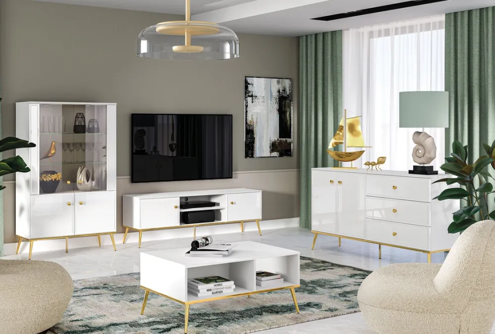 Komody>ML Meble Komoda z szufladami w stylu glamour GOLDIN biały połysk