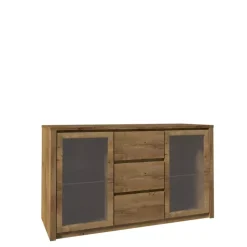 Zestawy Mebli Do Sypialni|Zestawy Mebli Do Salonu>GAŁA MEBLE Komoda z witryną do salonu 140 cm MERIZO dąb lefkas