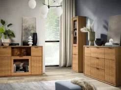 Komody></noscript>JARSTOL Komoda z witryną FONETTI dąb karmel