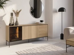 Zestawy Mebli Do Salonu|Komody></noscript>lenart. Komoda z witryną i szufladami do salonu 201 cm VISSO